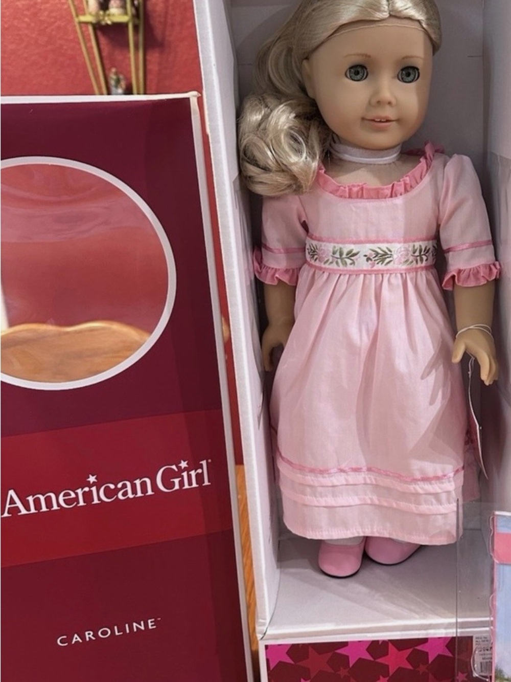 American Girl Caroline Doll in Light Pink Dress with Embroidered Sash
